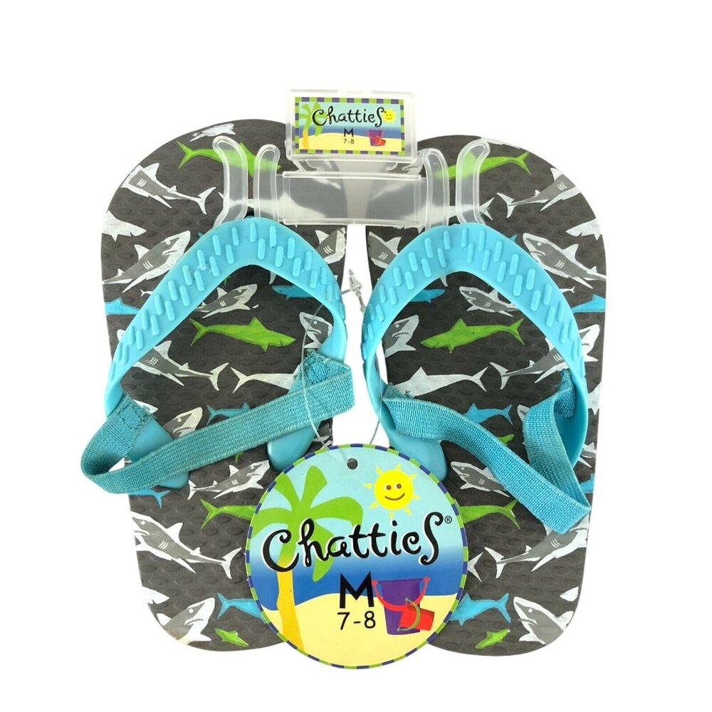 Chatties Toddler Boys Flip Flop Sandals Sharks Slingback Blue Gray Size M 7-8